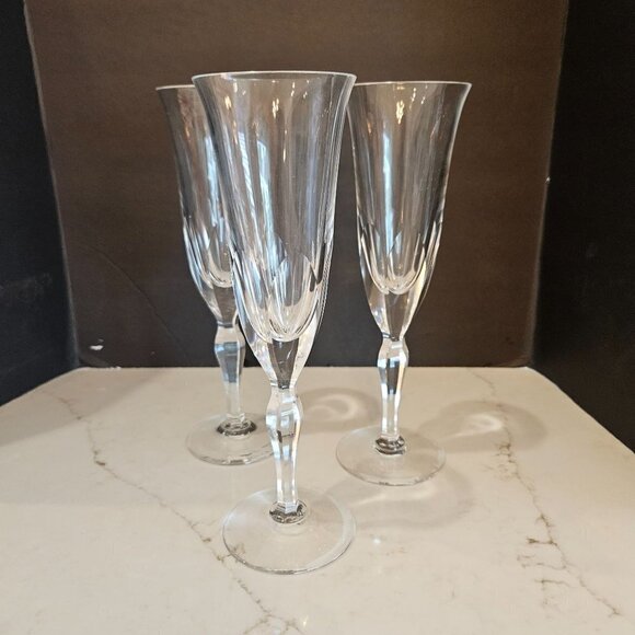Three Cut Glass Heavy Champagne Flutes 8 1/2 inch high - Picture 1 of 10